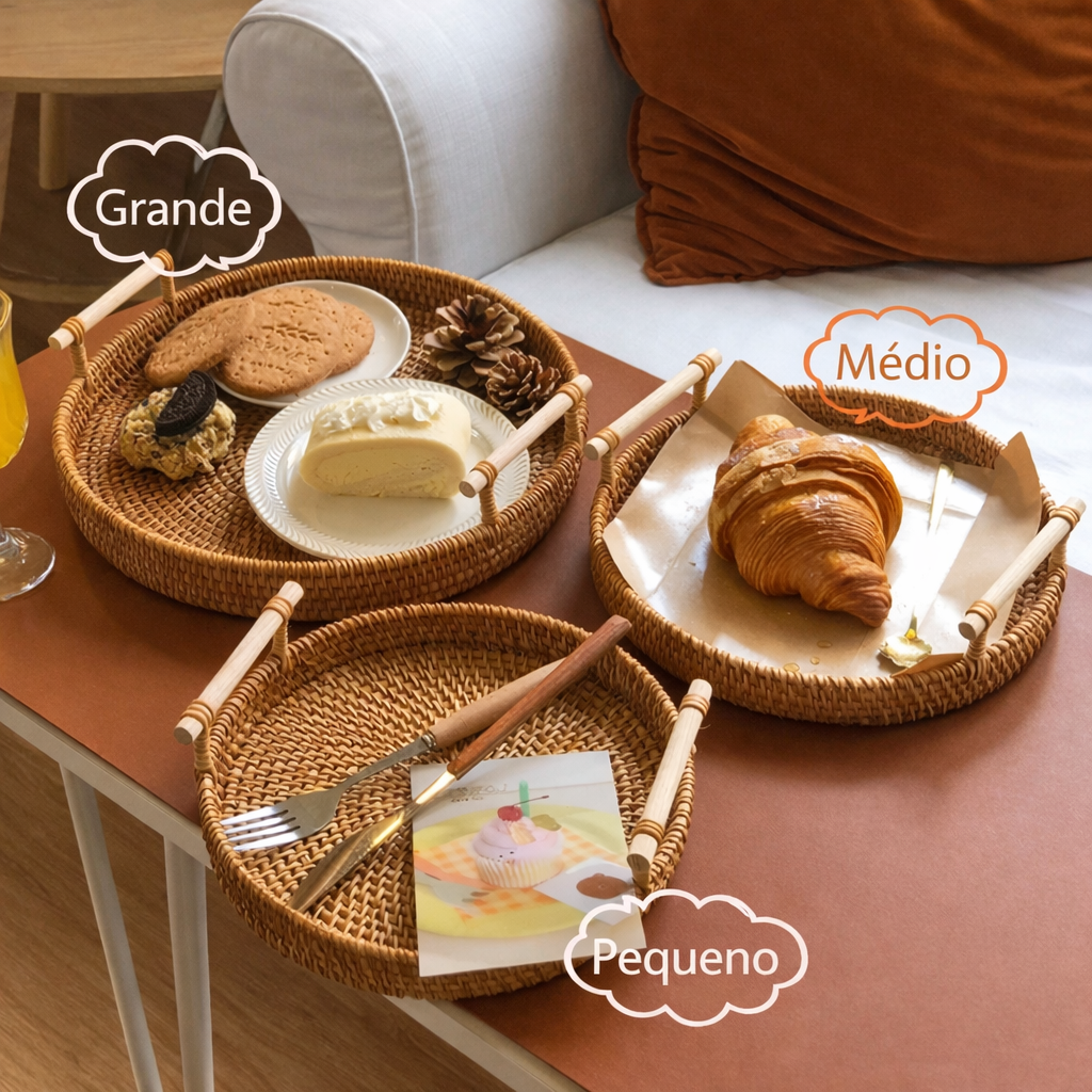 Bandeja Redonda de Rattan Natural