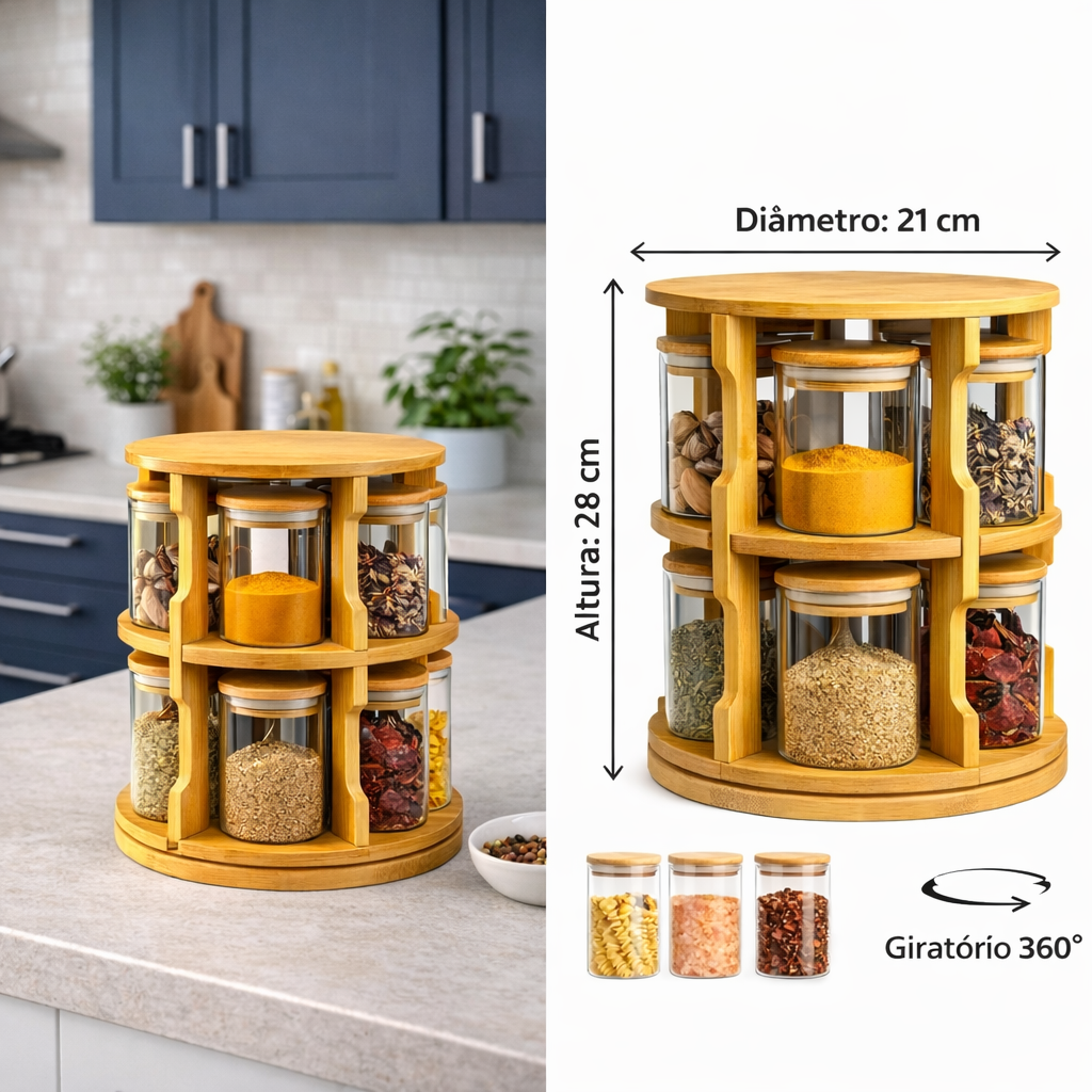 Porta-Temperos Giratório Bamboo