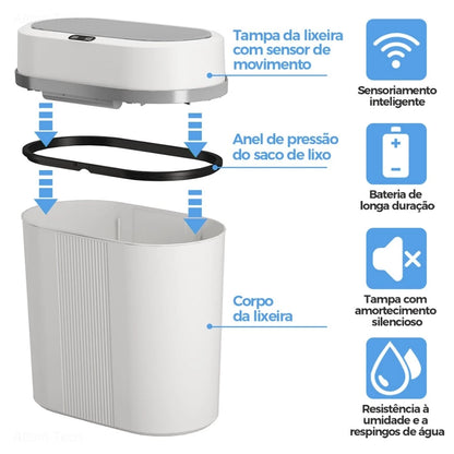 Lixeira Inteligente 12L Automática Sensor Infravermelho Sem Toque Casalaris